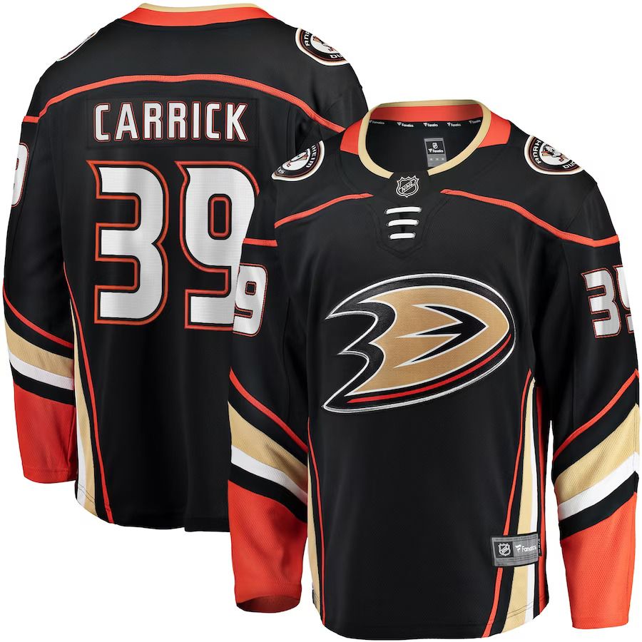 Men Anaheim Ducks #39 Sam Carrick Fanatics Branded Black Home Breakaway Player NHL Jersey